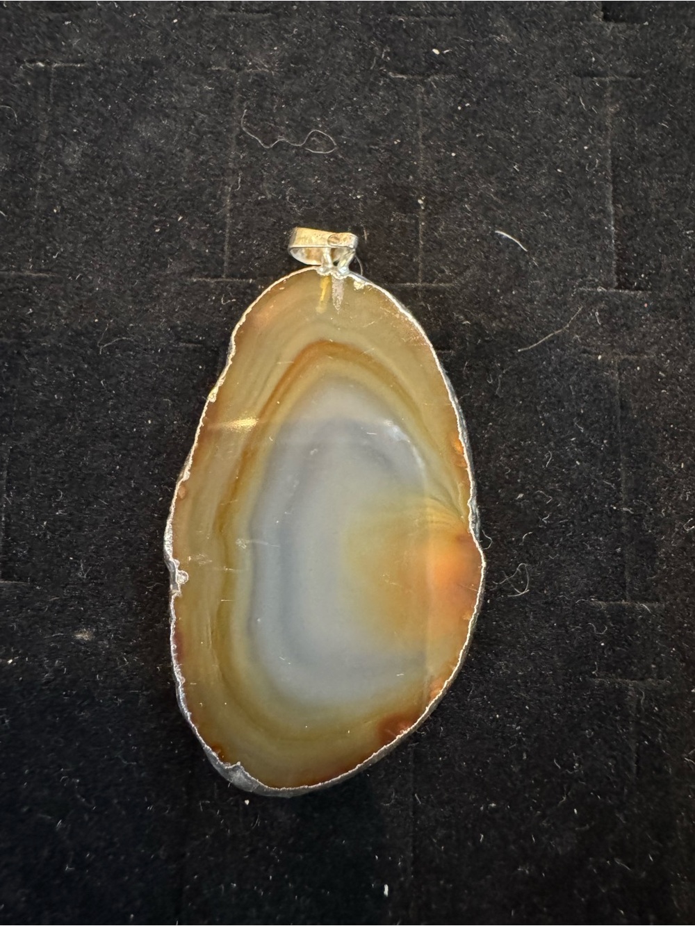 Natural Agate Slice Pendant Brown Gray Geode Stone Silver Tone Large Jewelry
